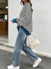 Women's Color Block Striped Oversized Sweatshirt, Crew Neck Long Sleeve Loose Casual Pullover Top