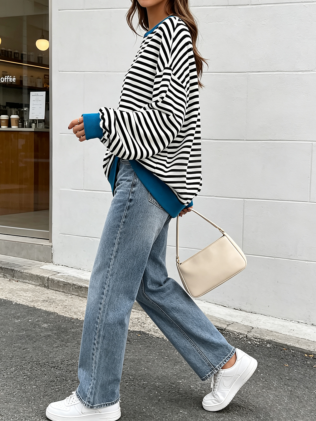 Women's Color Block Striped Oversized Sweatshirt, Crew Neck Long Sleeve Loose Casual Pullover Top